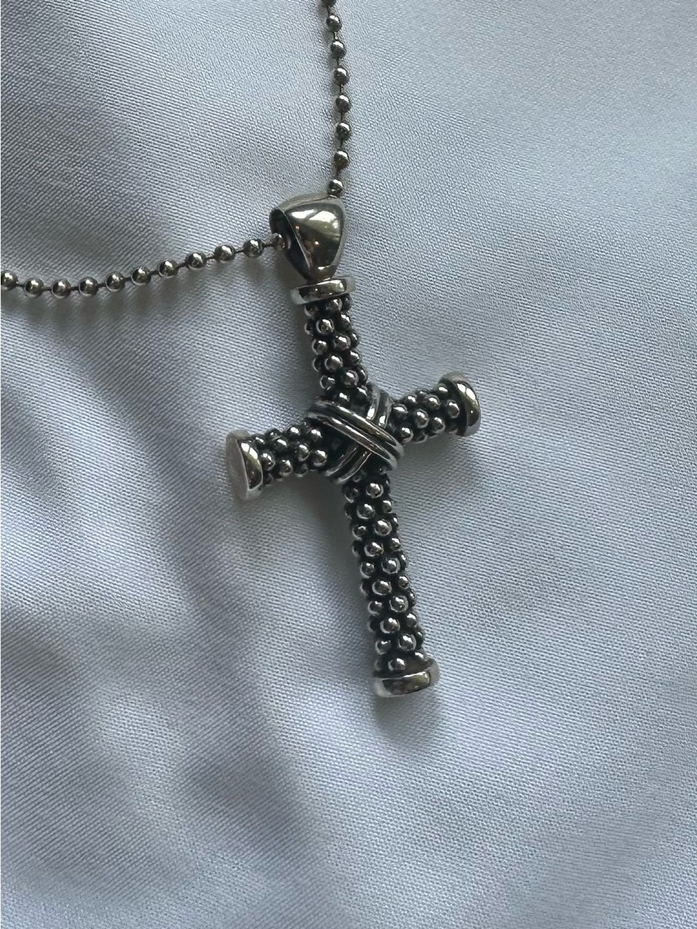 LAGOS Silver Beaded Cross Pendant Necklace